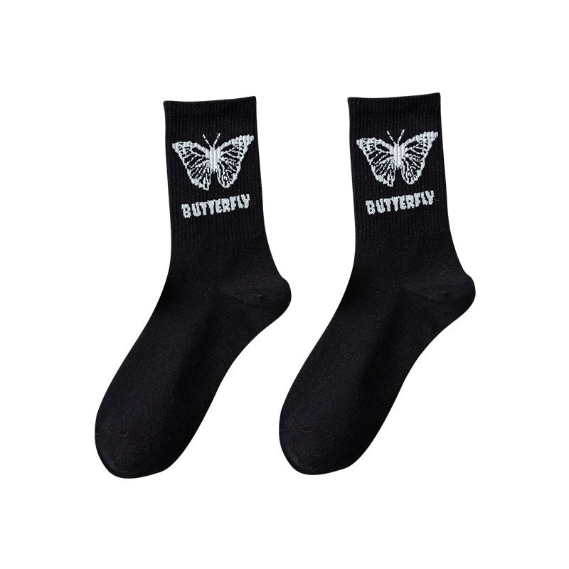 Women's Butterfly Print Mid-Calf Socks