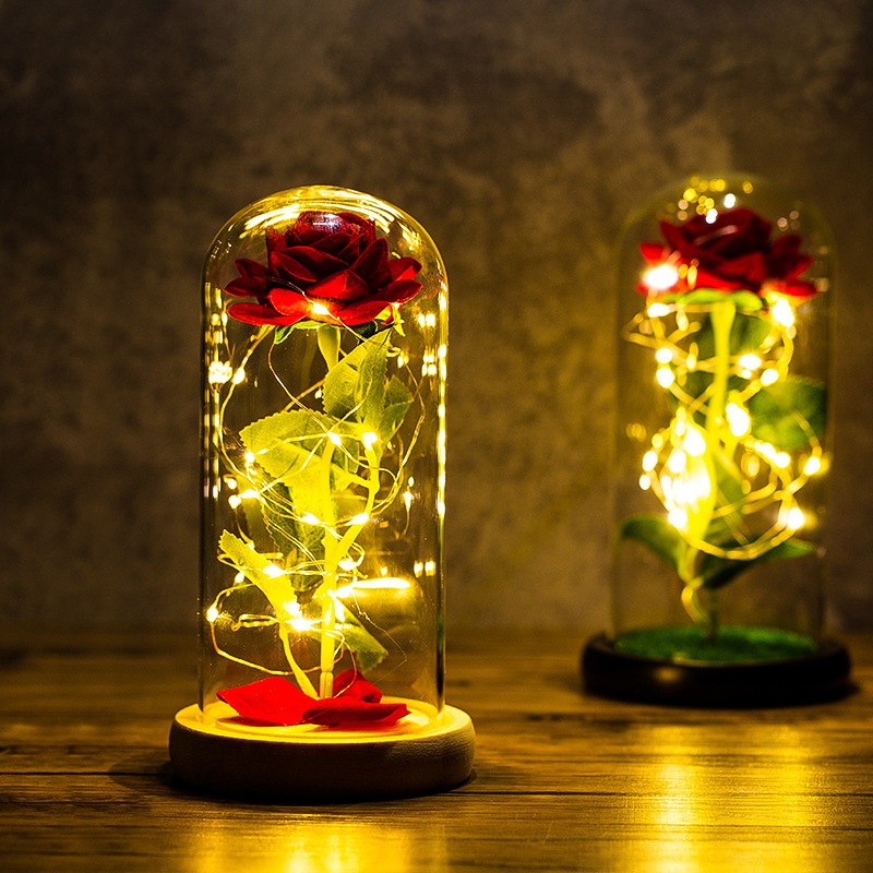 LED Rose Ornament Under Glass Cover