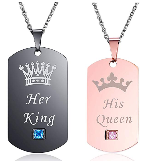 Titanium Steel Crown Couple Necklace