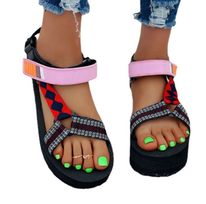 Color-Blocking Velcro Women's Platform Sandals