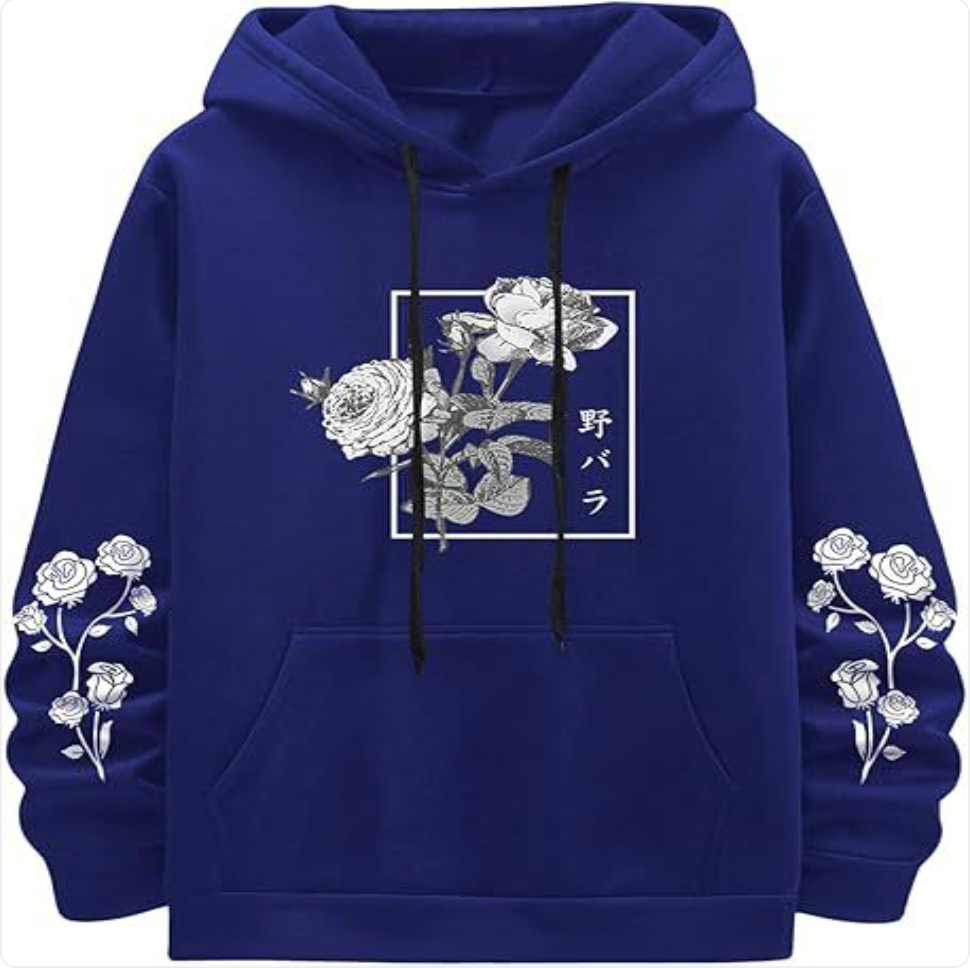 Rose Print Casual Sweatshirt – Loose Fit Polyester Pullover in 8 Colours | S–XXXL