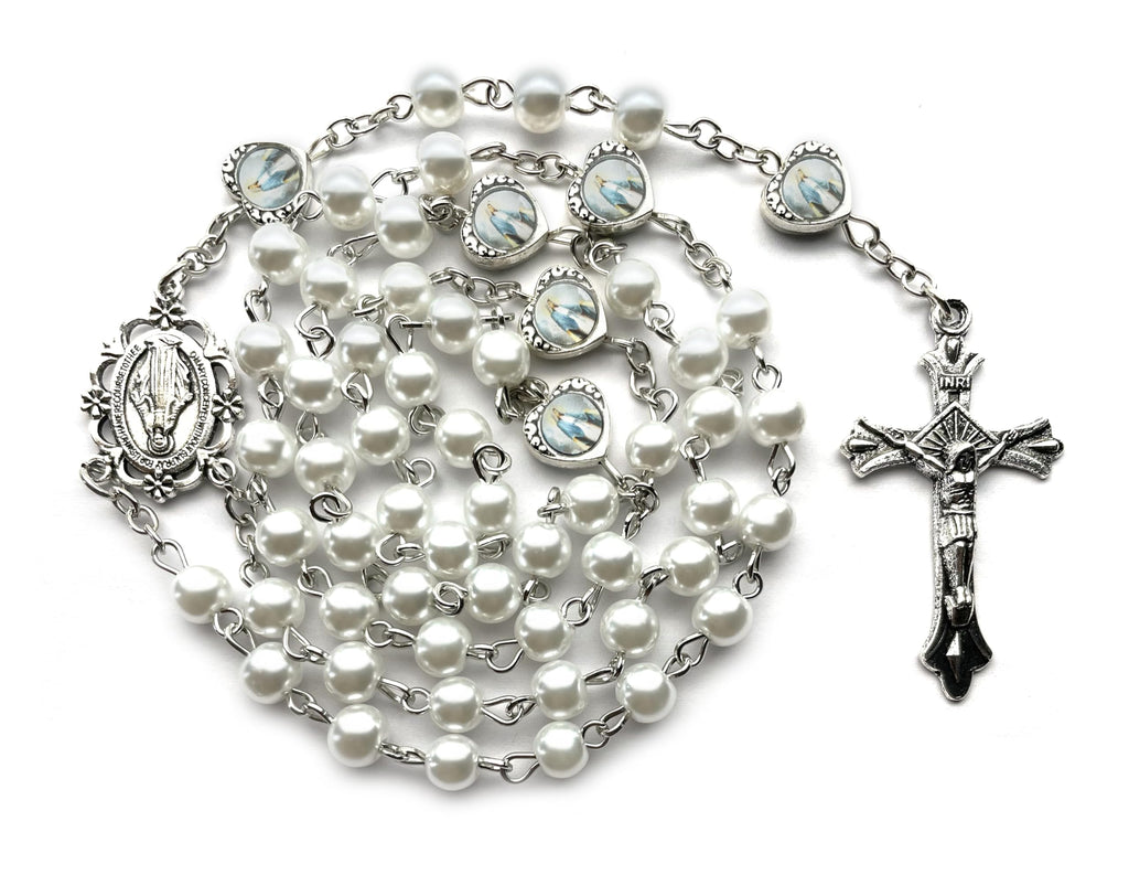 White Glass Pearl Rosary Necklace
