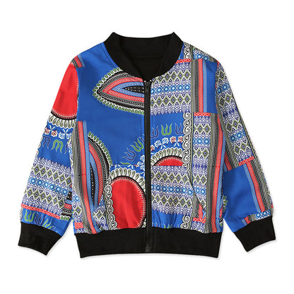 Bohemian Print Zipper Coat for Kids' Clothing