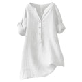 Damen Baumwolle Leinen V-Ausschnitt Shirt – Lässige Weite Kurzarm Bluse
