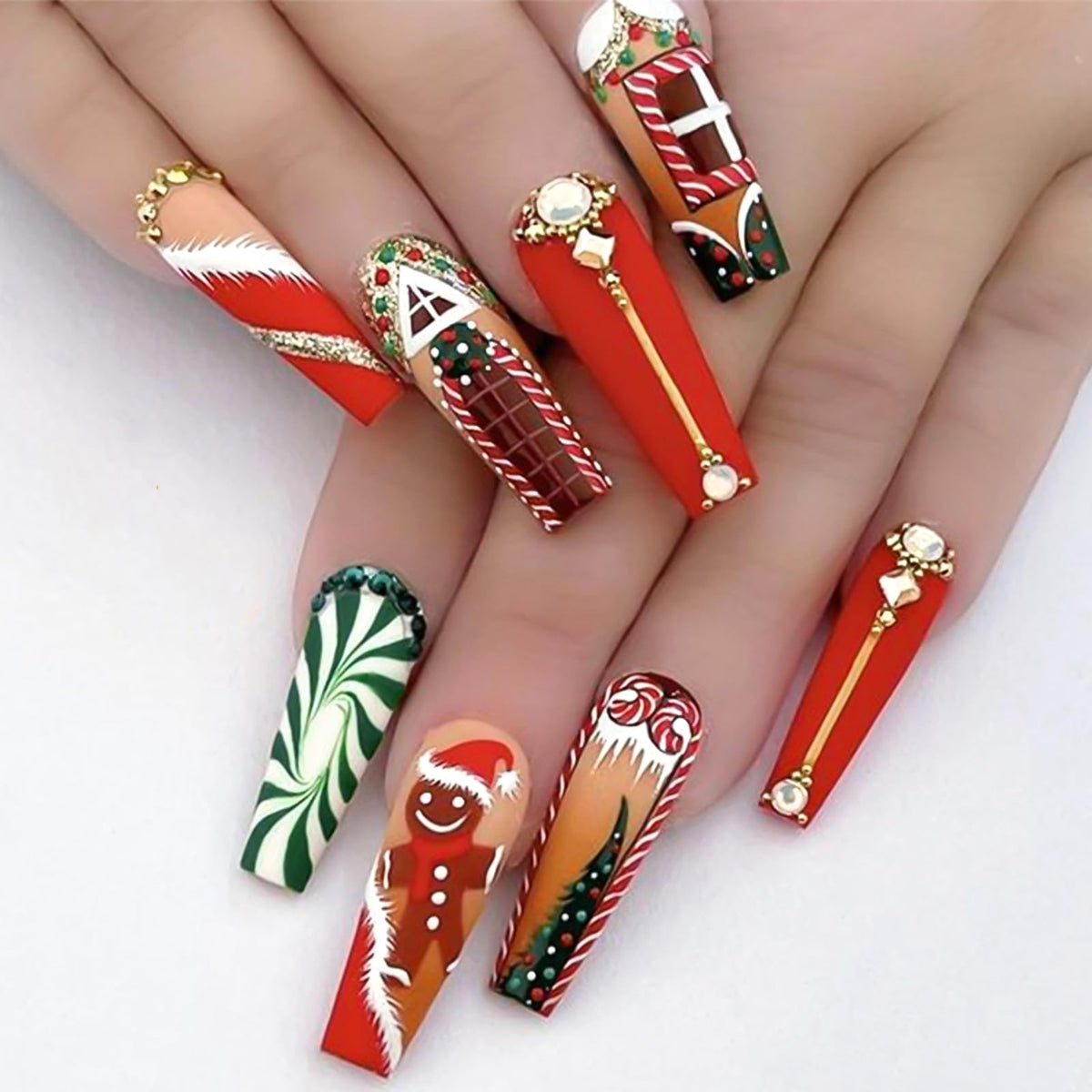 Long Coffin Christmas Press-On Nails, 24pc
