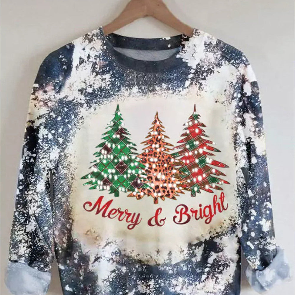 Women's Christmas Tree Print Long-Sleeve Top