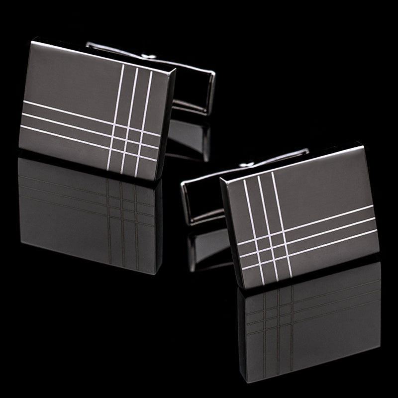 Striped Men's French Cufflinks – Geometric Brass Shirt Cufflinks in Black