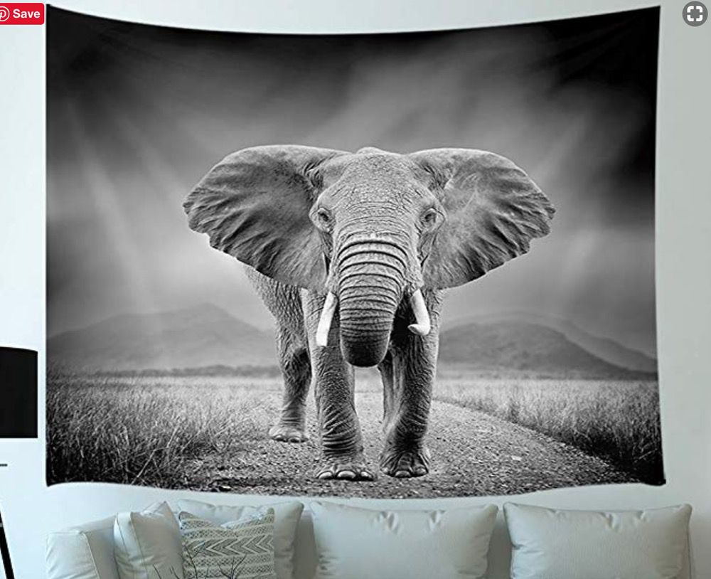 Schwarz-weiß Elefant Wandteppich – Böhmische Raumdekoration