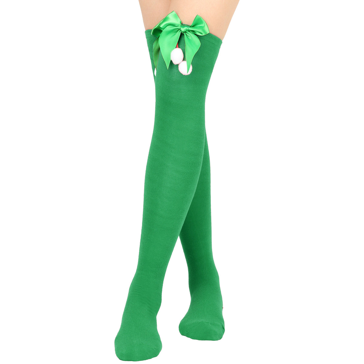 Women's Puff Ball Bow Over-Knee Christmas Socks