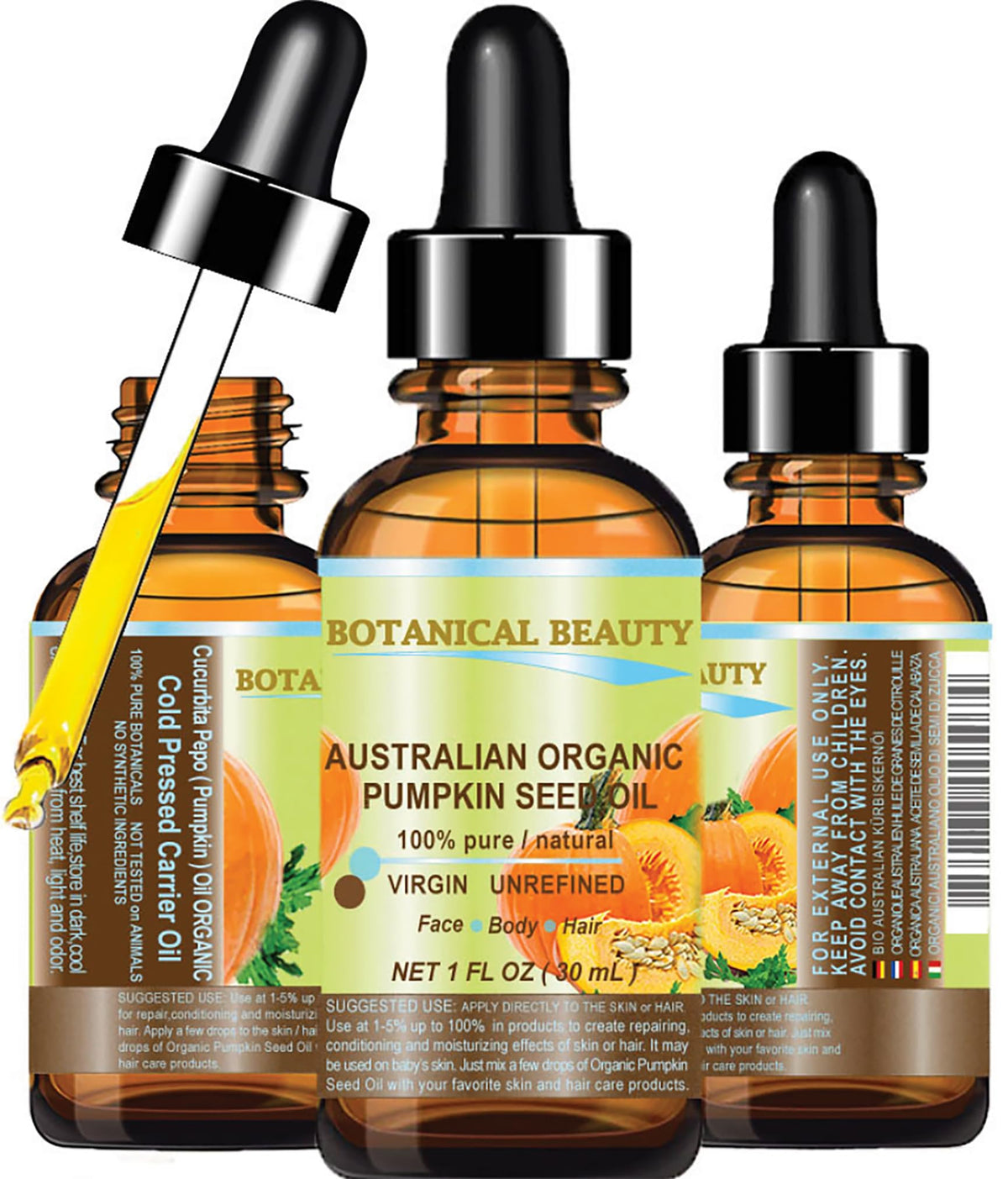 Organic Pumpkin Seed Oil – 100% Pure Cold Pressed Carrier Oil for Skin, Hair & Nails (1 fl oz)