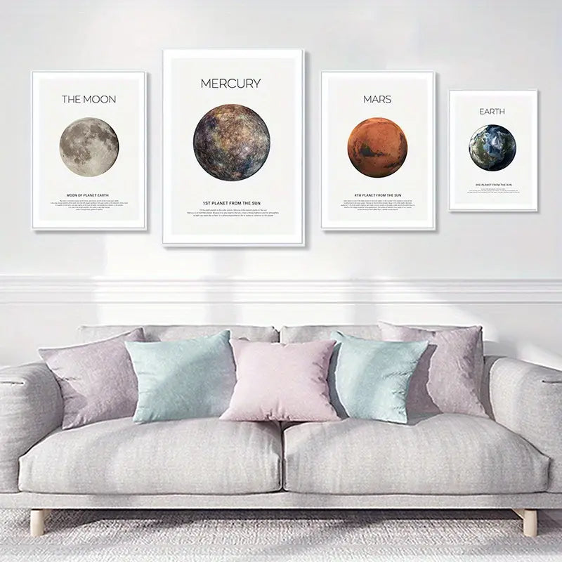 4tlg. Sonnensystem-Leinwandposter für die Kinderzimmerdekoration