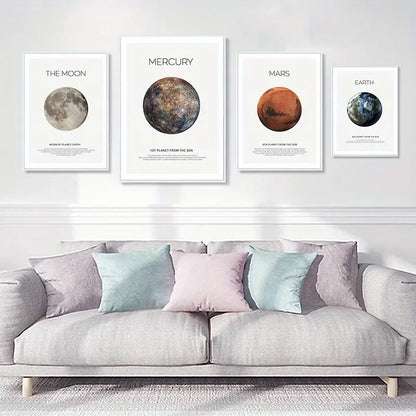 4pcs Solar System Canvas Posters for Kids' Room Decor