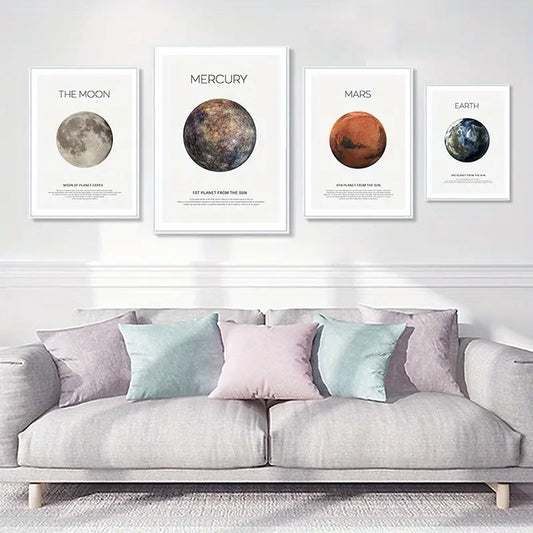 4pcs Solar System Canvas Posters for Kids' Room Decor