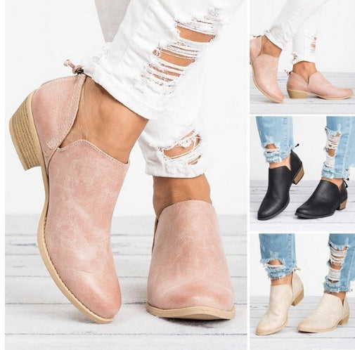 Damen Retro High Heel Stiefeletten – Herbststiefeletten aus Kunstwildleder