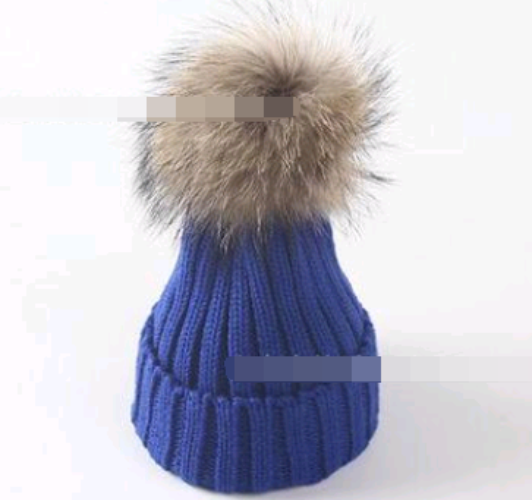 Solid Colour Knitted Hats with Faux Fur Pom Pom