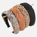 Sept Montagne Women's Knotted Headband Set – 4 Pack Wide Chunky Hair Bands in Black, Brown & Leopard