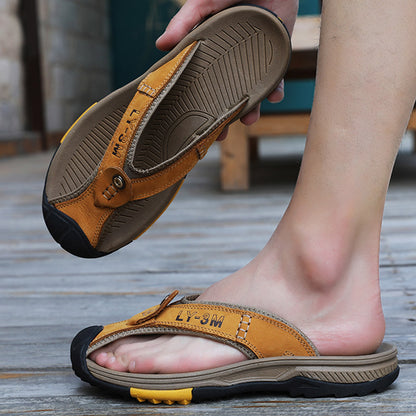 Men's Casual Summer Leather Flip Flops Sandals