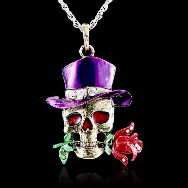 Rhinestone Skull Punk Pendant