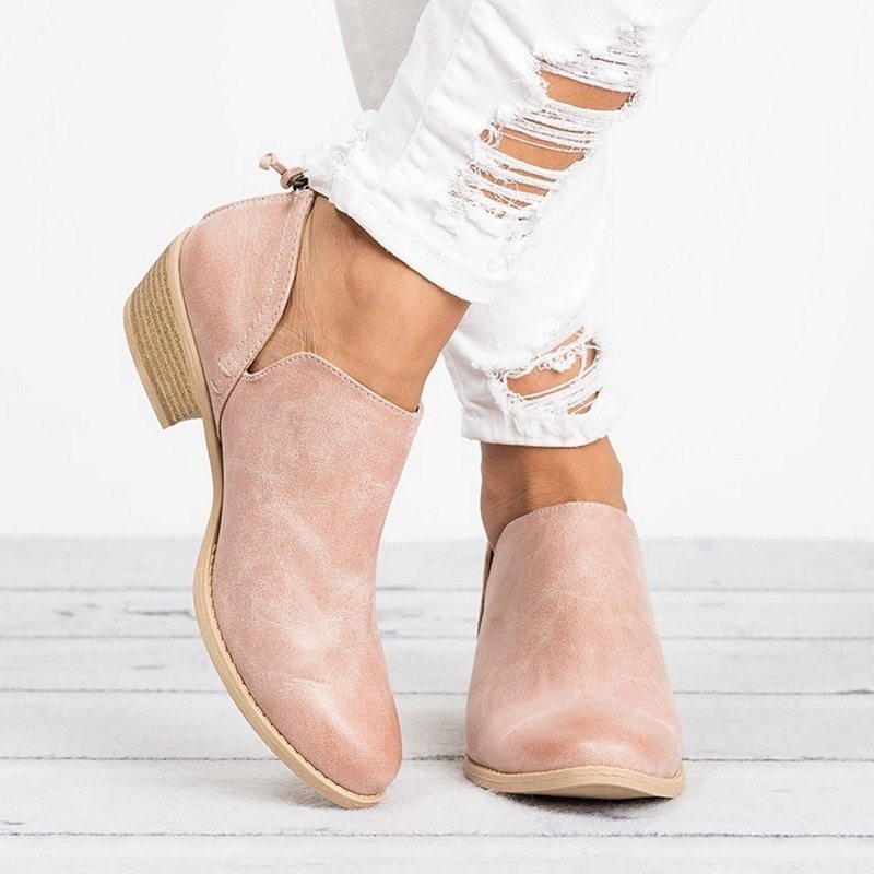 Damen Retro High Heel Stiefeletten – Herbststiefeletten aus Kunstwildleder