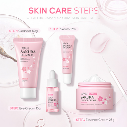 Cherry Blossom 4-Piece Skin Care Set – Toner, Serum, Cream & Eye Care