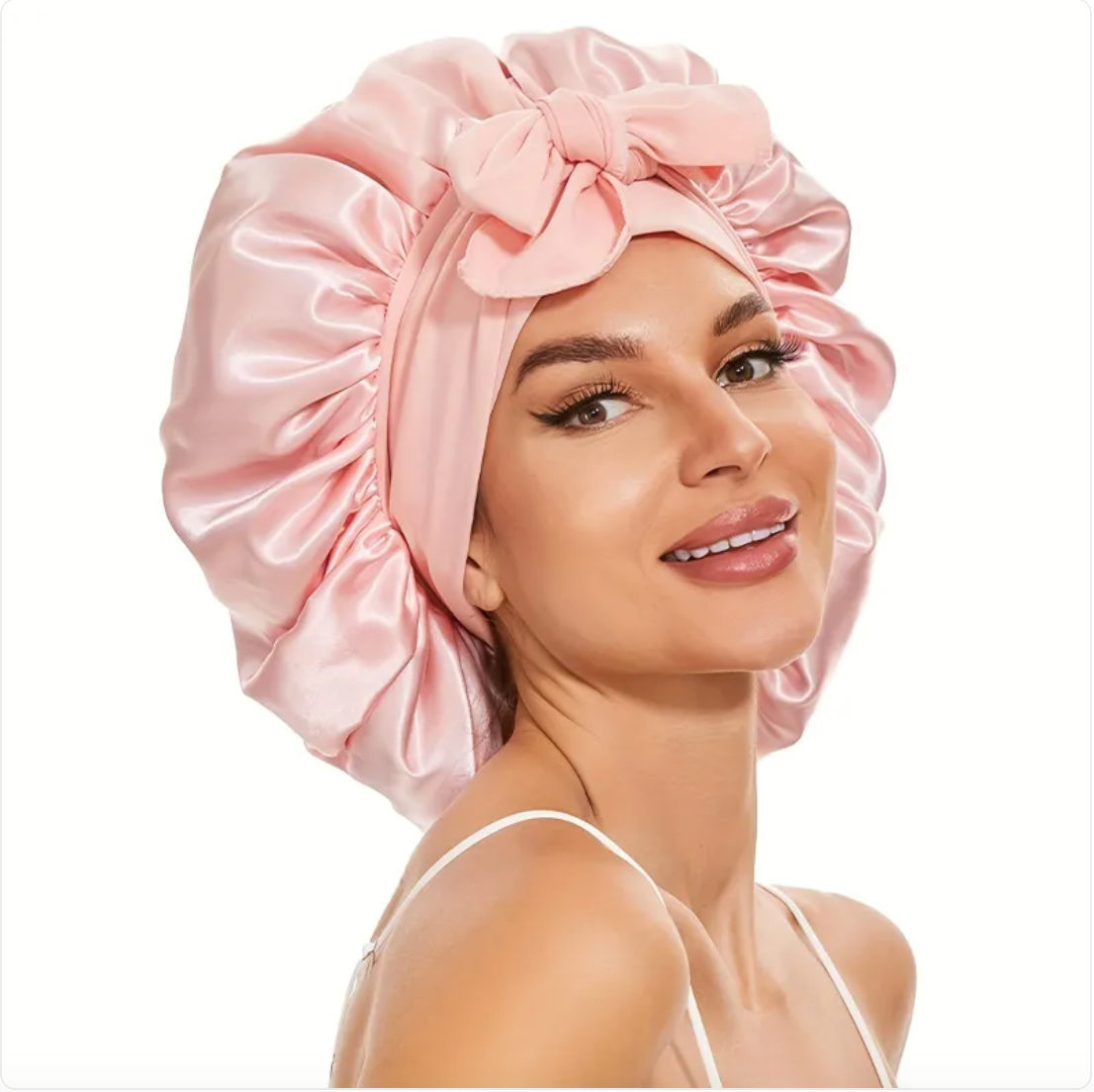 Double-Layer Bow Wide-Brimmed Hair Care Hat – Shower Cap & Hair Wrap for Women