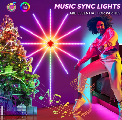 Lumières LED Feux d'Artifice Music-Sync - Bande Lumineuse à Changement de Couleur avec Télécommande pour Décoration de Chambre et de Fête