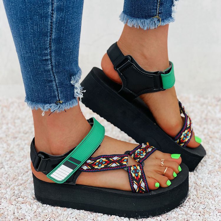 Color-Blocking Velcro Women's Platform Sandals