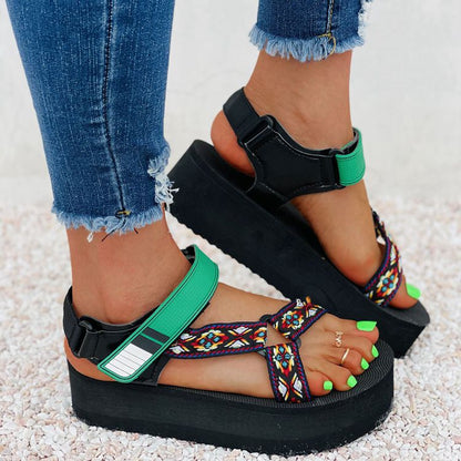 Color-Blocking Velcro Women's Platform Sandals