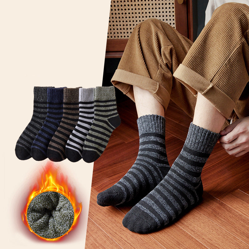 Men's Thick Striped Winter Socks – 5 Pairs