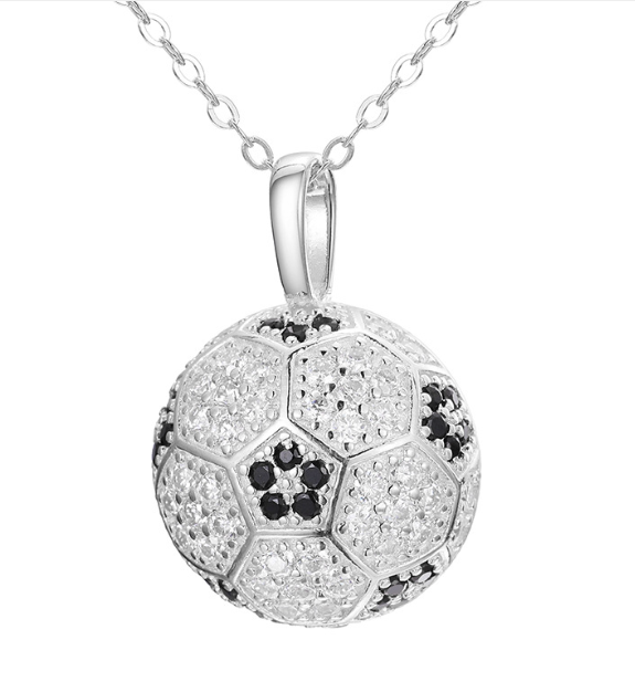Silver Moissanite Football Pendant Necklace