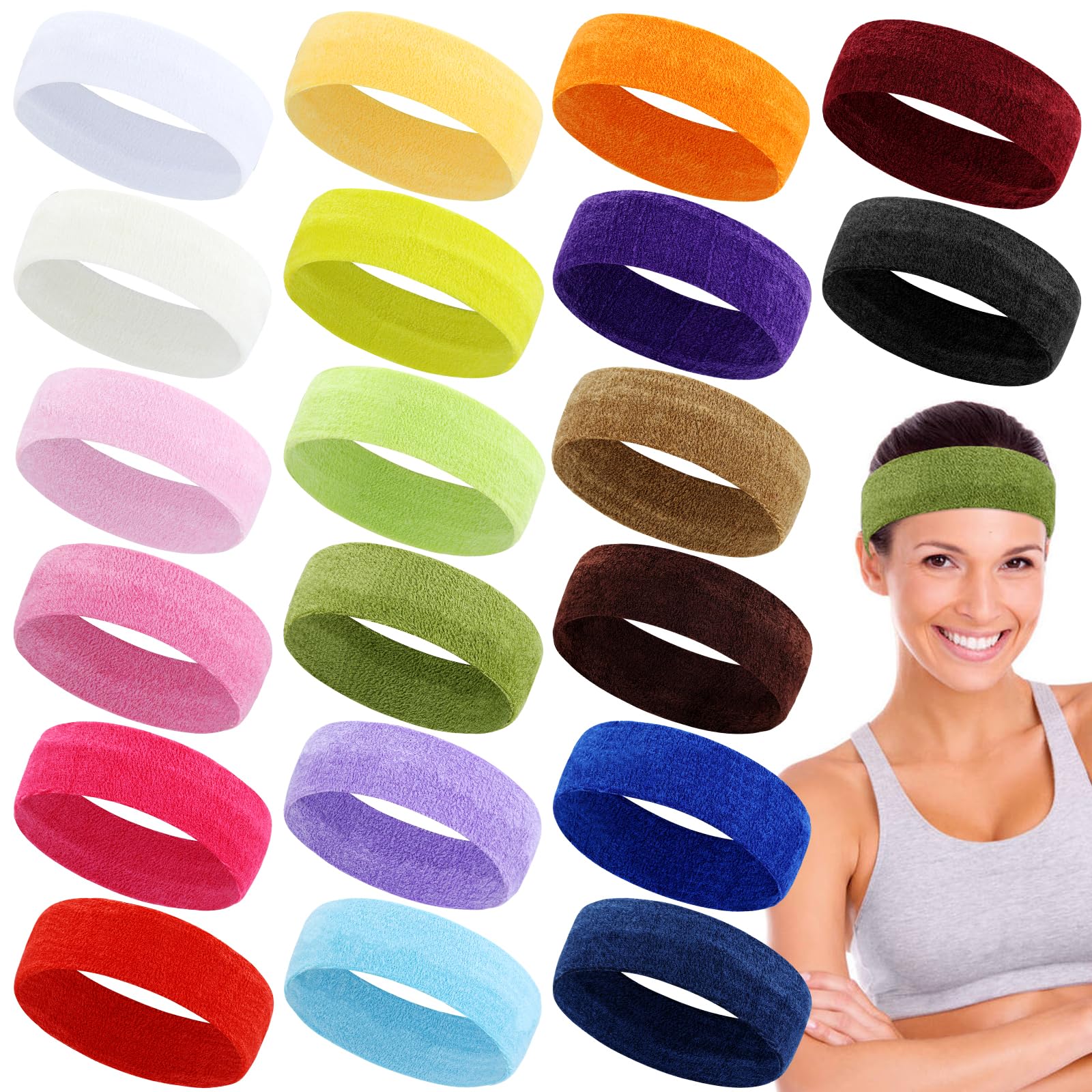 Lawie 20-Pack Candy Colours Terry Cloth Fuzzy Hair Bands – Spa Headbands & Headwraps for Women & Girls