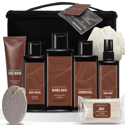 Body & Earth Sandalwood Men's Bath Gift Set — Complete Spa Kit with Travel Bag