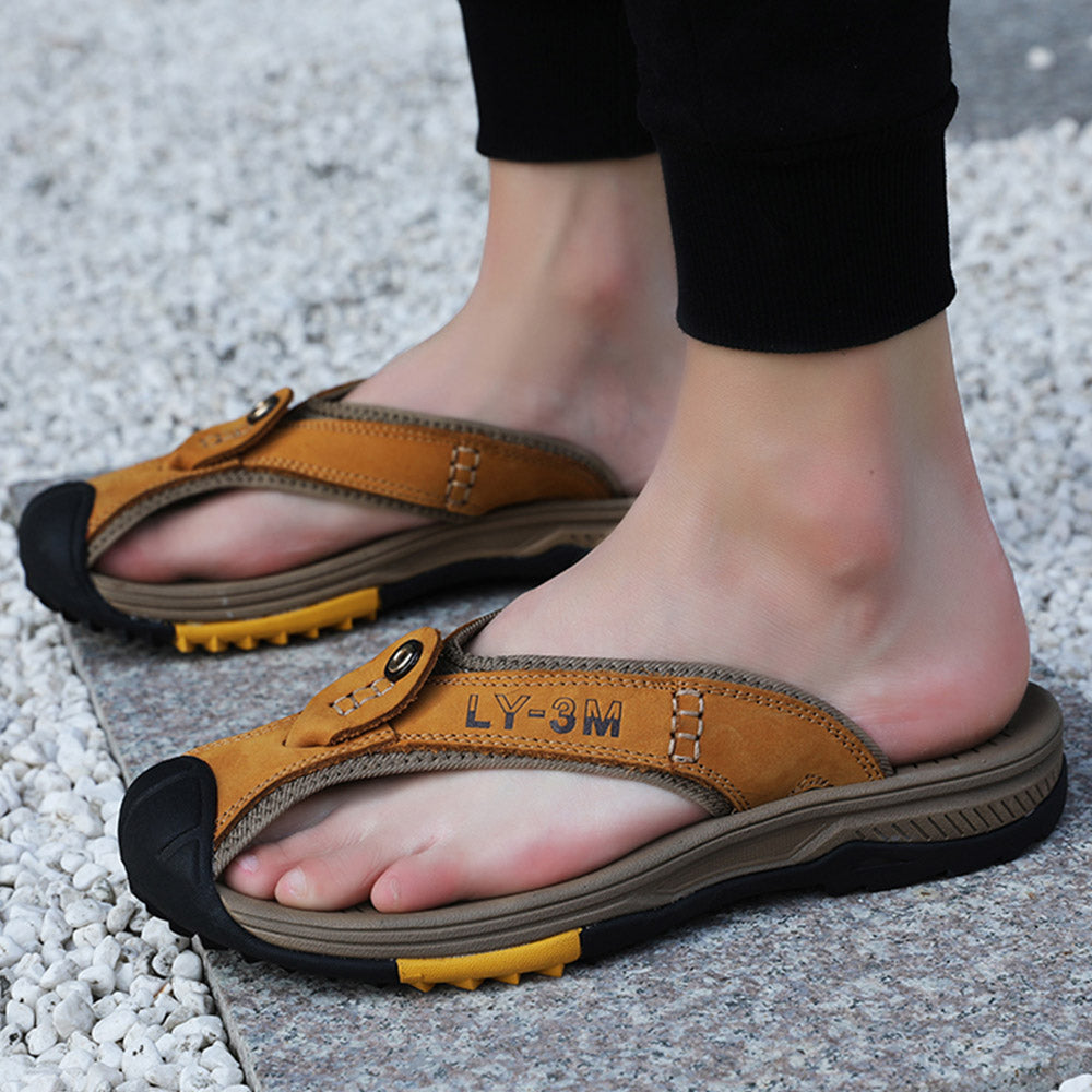 Men's Casual Summer Leather Flip Flops Sandals