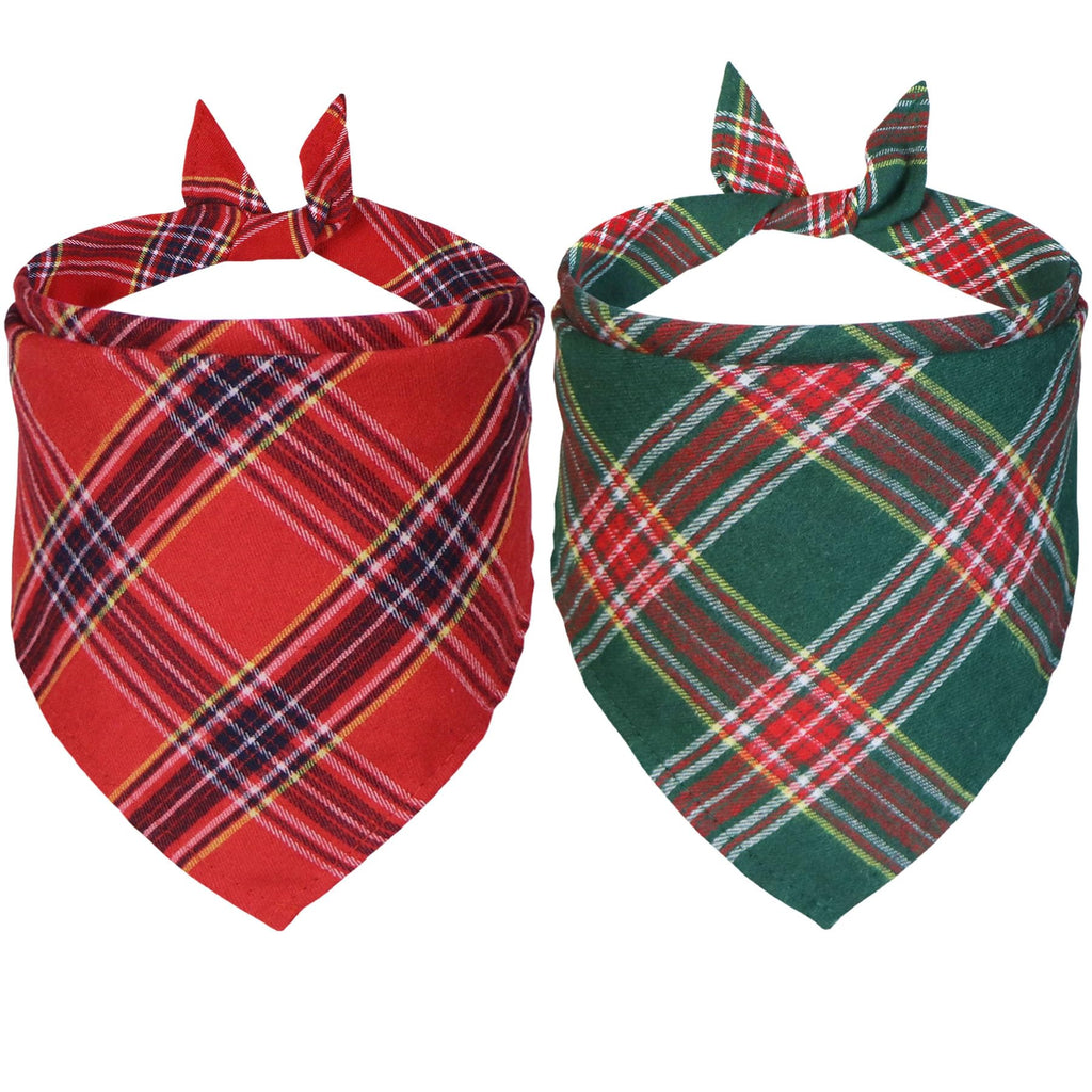 JOTFA Christmas Plaid Dog Bandanas, 2-Pack