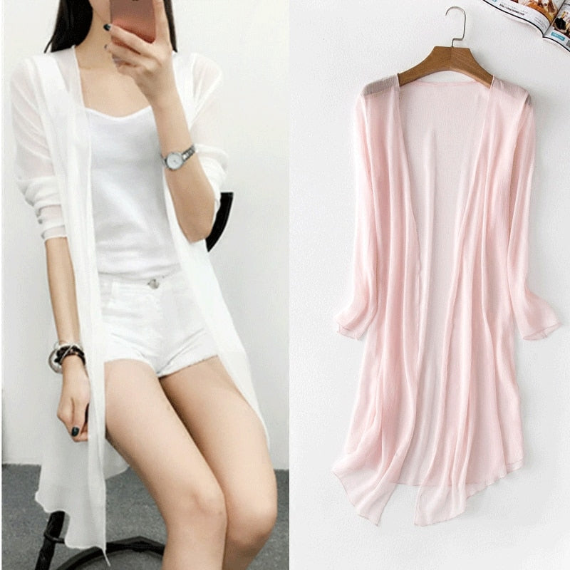 Women's Long-Sleeve Chiffon Cardigan