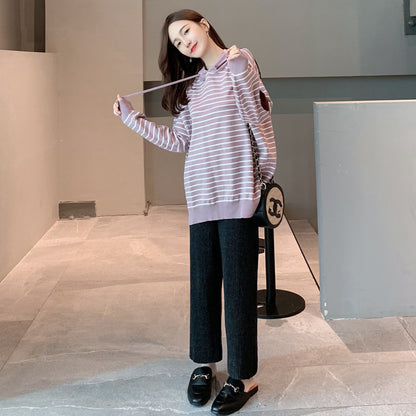 Women's Knitted Nursing Two-Piece Set | Wide-Leg Pants | Maternity Loungewear