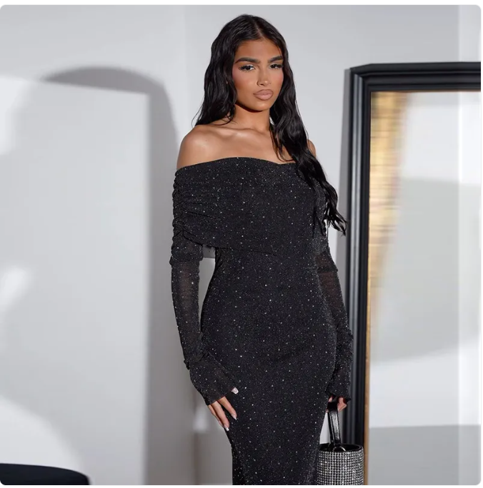 Paillettenbesetztes schulterfreies Kleid für Damen