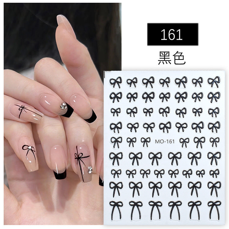 5D Embossed Bow Nail Stickers – Black, White & Silver