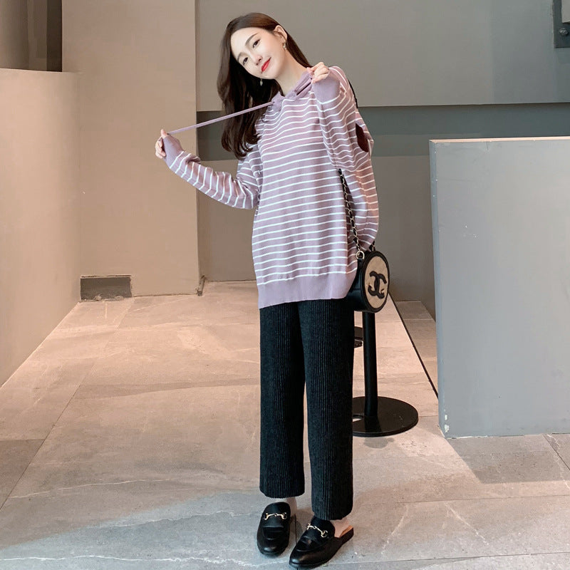 Women's Knitted Nursing Two-Piece Set | Wide-Leg Pants | Maternity Loungewear