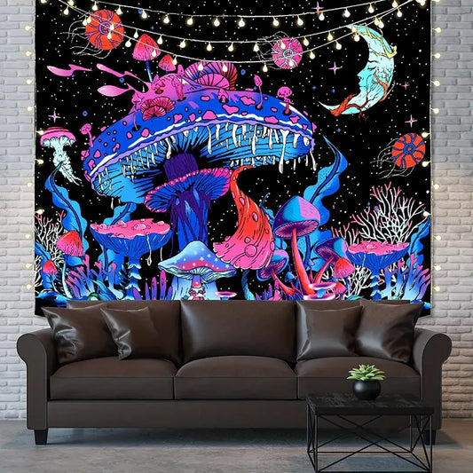 Mushroom Tapestry with Starry Sky for Room Decor 60"x79"