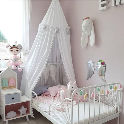 Kids Room Decor with Pom Pom Canopy Tent and Mosquito Net