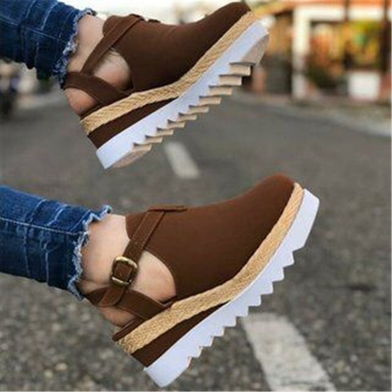 Women's Wedge Heel Platform Shoes – Suede, Buckle, Black, Beige, Pink, Brown & Gray, EU 35–43