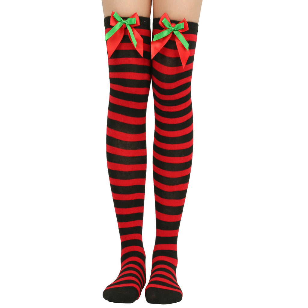 Women's Puff Ball Bow Over-Knee Christmas Socks