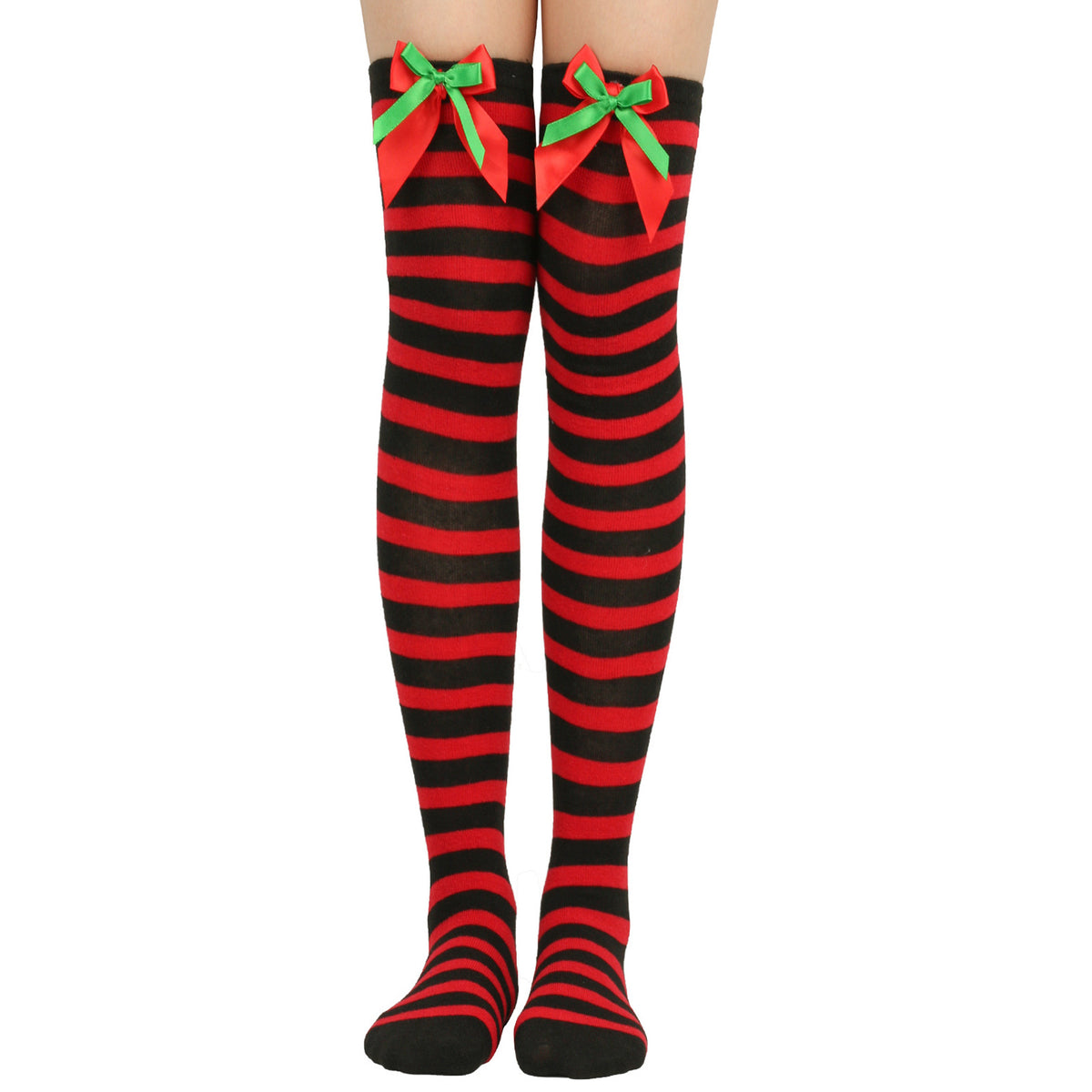 Women's Puff Ball Bow Over-Knee Christmas Socks