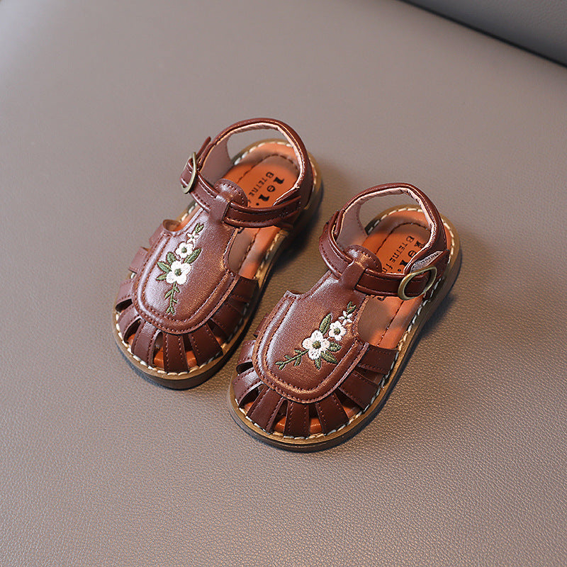 Girls Embroidered Summer Sandals – Soft Bottom Baby Shoes