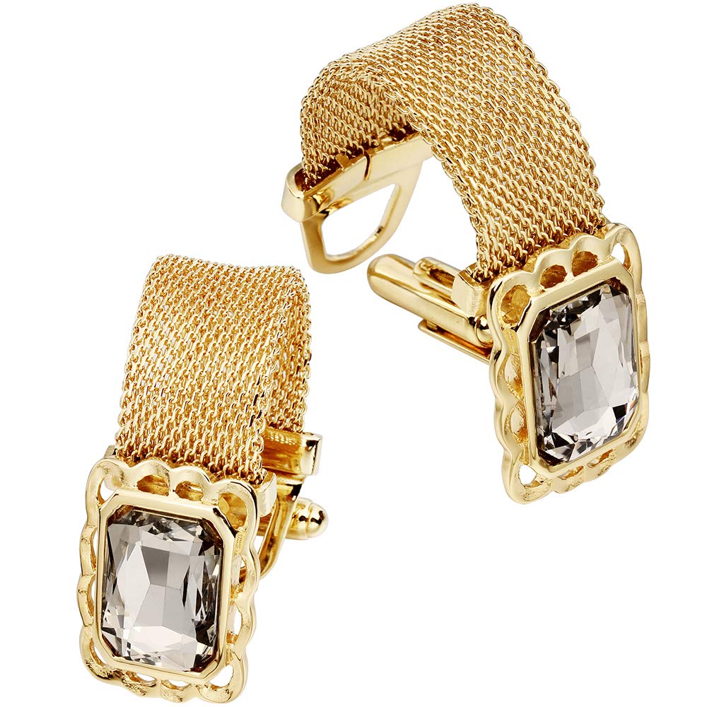 HAWSON Men's Crystal Stone Chain Cufflinks – Gold Tone Shirt Accessories with Luxury Gift Box