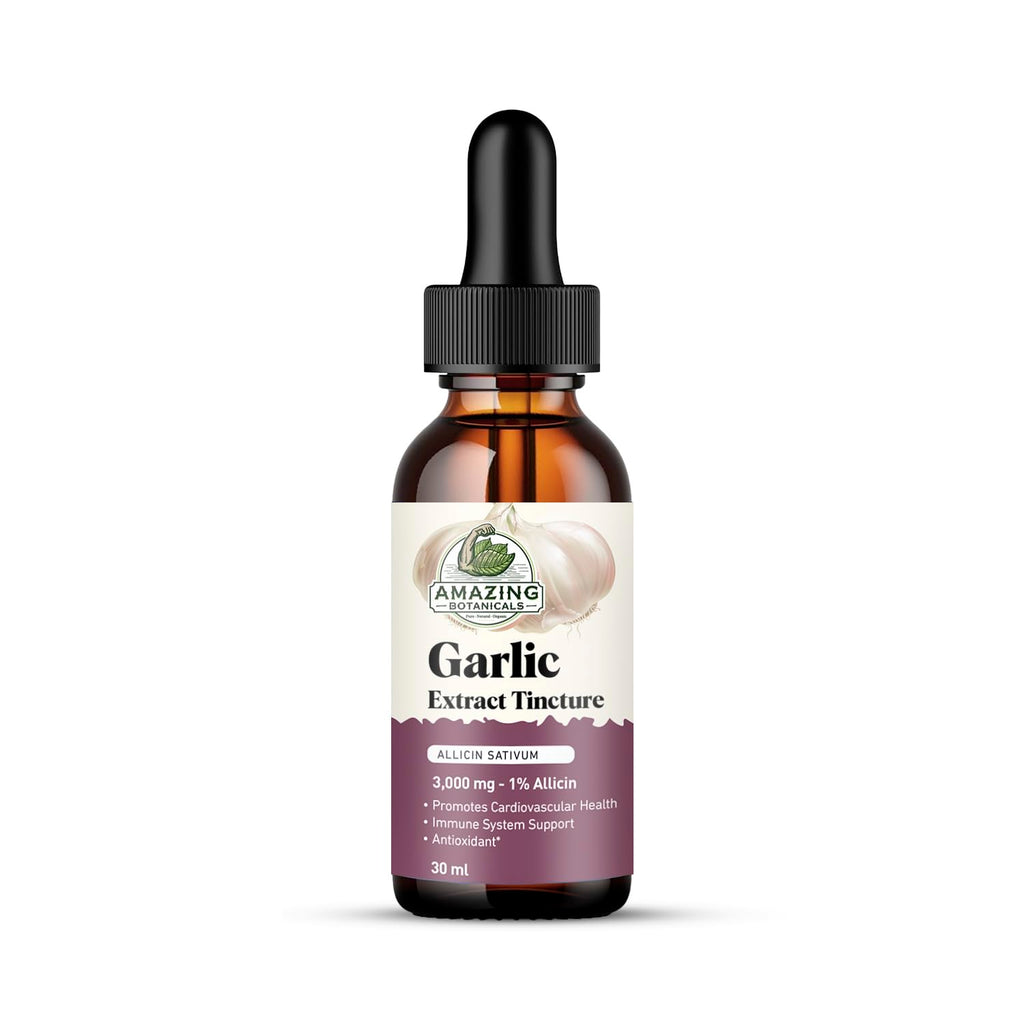 Amazing Botanicals Garlic Extract Tincture – 3000mg Allium Sativum, 1% Allicin, 30ml
