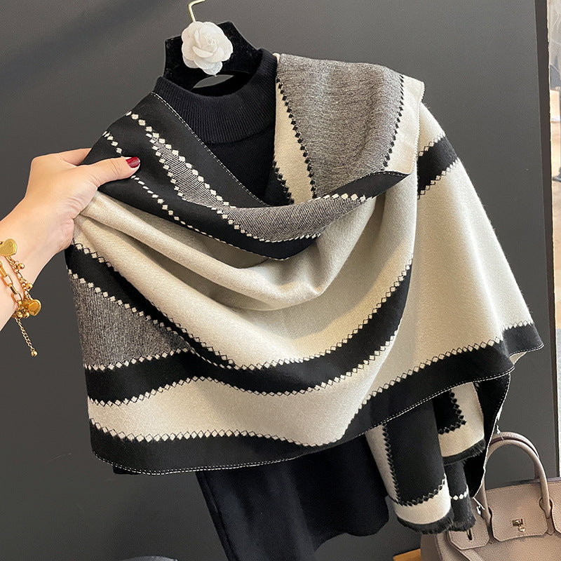 Beige Cashmere-Feel Acrylic Scarf, 65 x 185 cm