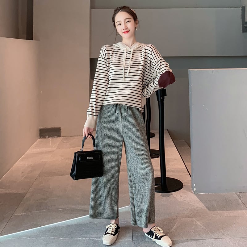 Women's Knitted Nursing Two-Piece Set | Wide-Leg Pants | Maternity Loungewear