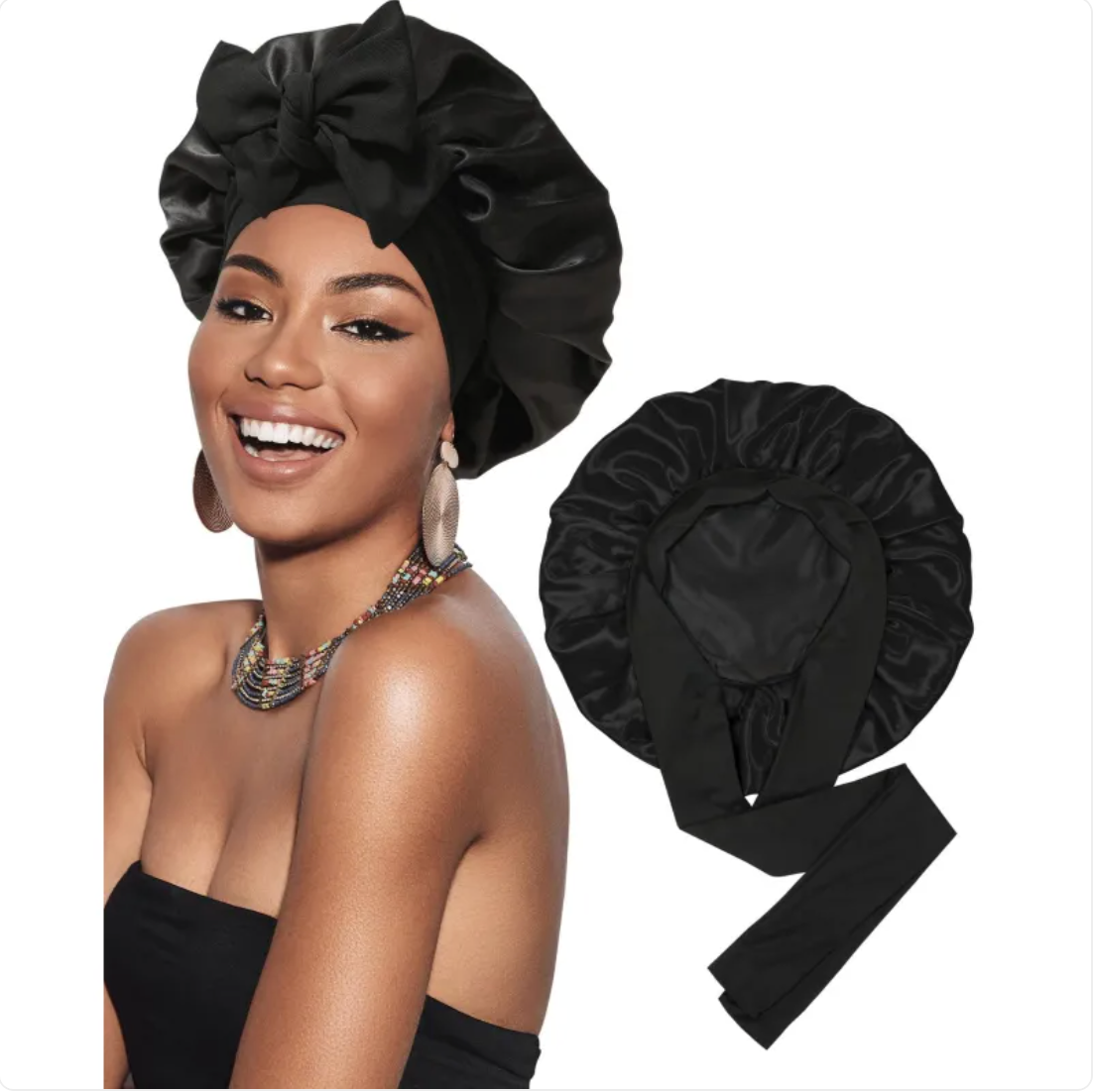 Double-Layer Bow Wide-Brimmed Hair Care Hat – Shower Cap & Hair Wrap for Women